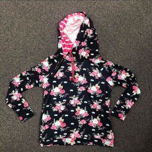Navy and hot pink floral hoodie
